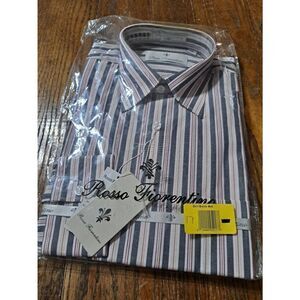 New Mens Medium Size 15-15.5 Rosso Fiorentino Stripe Long Sleeve Dress Shirt NWT
